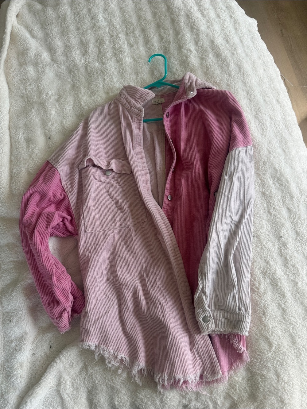 POL Pink Colorblock Corduroy Jean Jacket